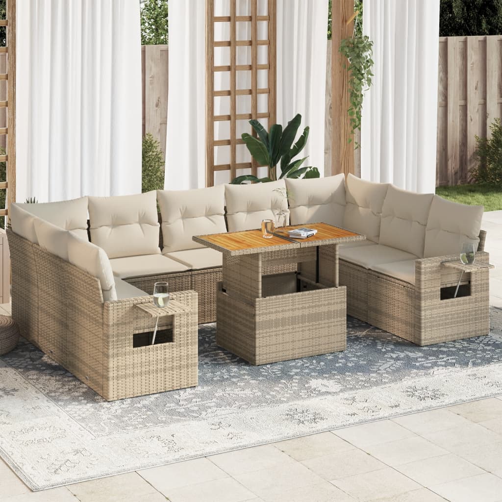 Juego De Sofás Jardín Con Cojines Beige 10 Pzas Ratán Sintético / Vetonek_2