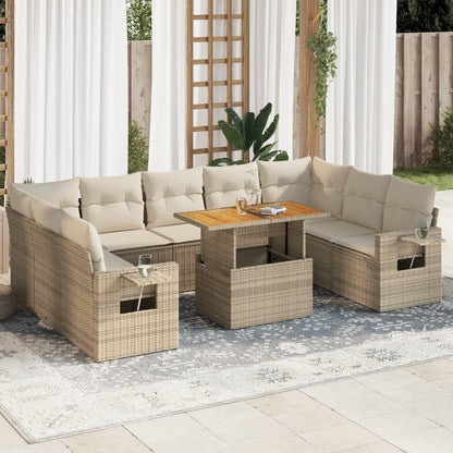 Juego De Sofás Jardín Con Cojines Beige 10 Pzas Ratán Sintético / Vetonek_2