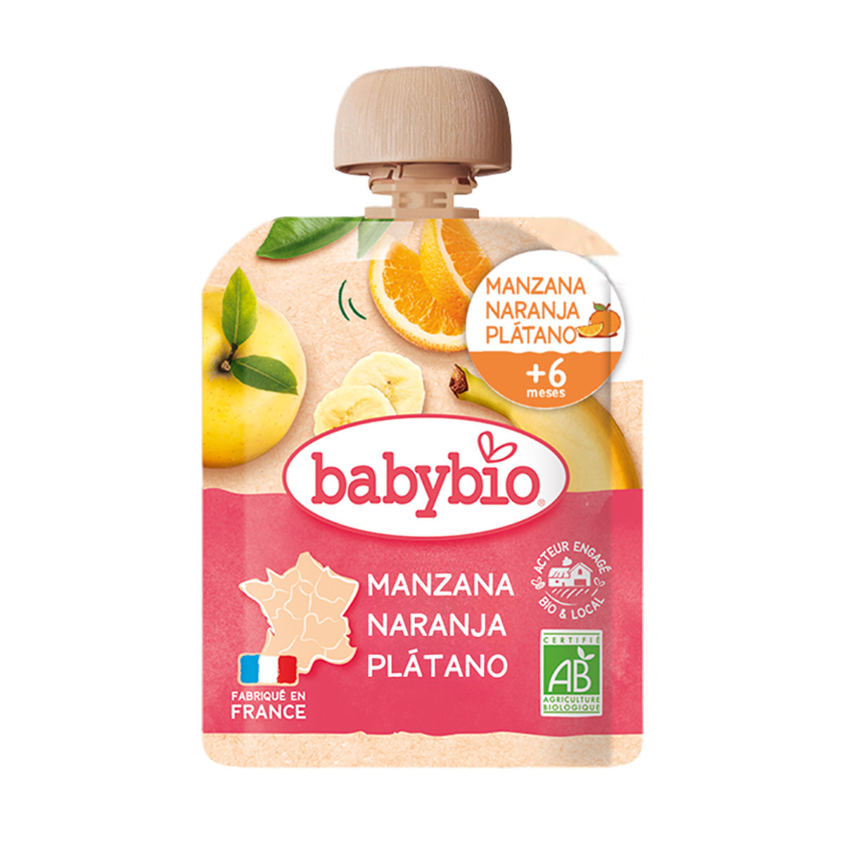 Pouche Manzana Naranja y Plátano BabyBio 90g