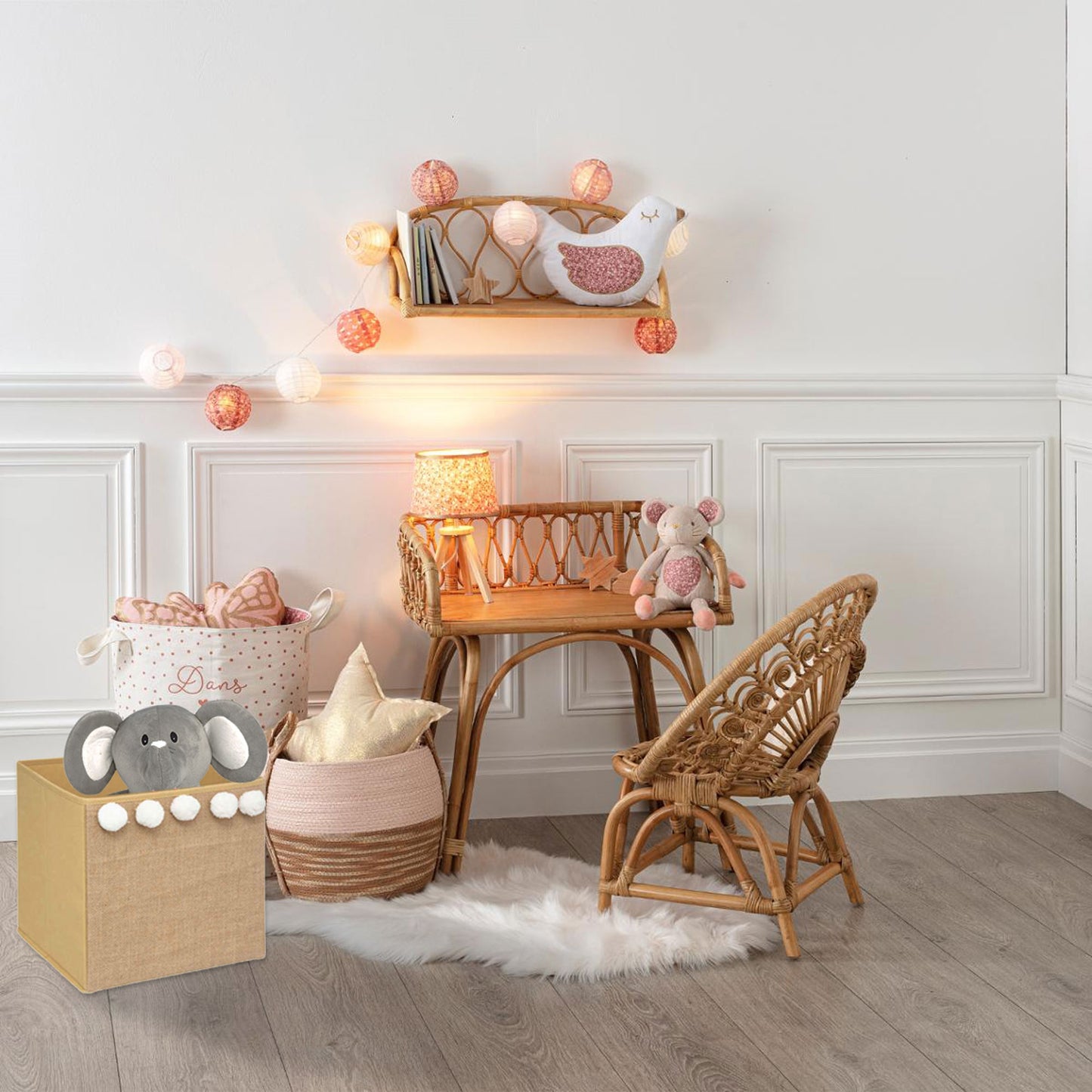 Set De 3 Cajas De Almacenamiento Infantil Con Pompones En Yute - 29 X 29 X 29 Cm