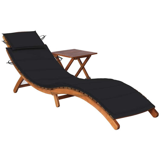 Vidaxl Tumbona De Jardín Con Mesa Y Cojín Madera Maciza De Acacia_0