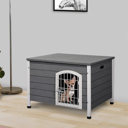 Pawhut Caseta Perros De Madera Con Puerta De Alambre Y Cerradura 80x55x53,5 Cm_1