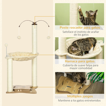Pawhut Árbol Rascador Para Gatos Altura 90 Cm Con Hamaca Postes De Sisal Y Bolas_4