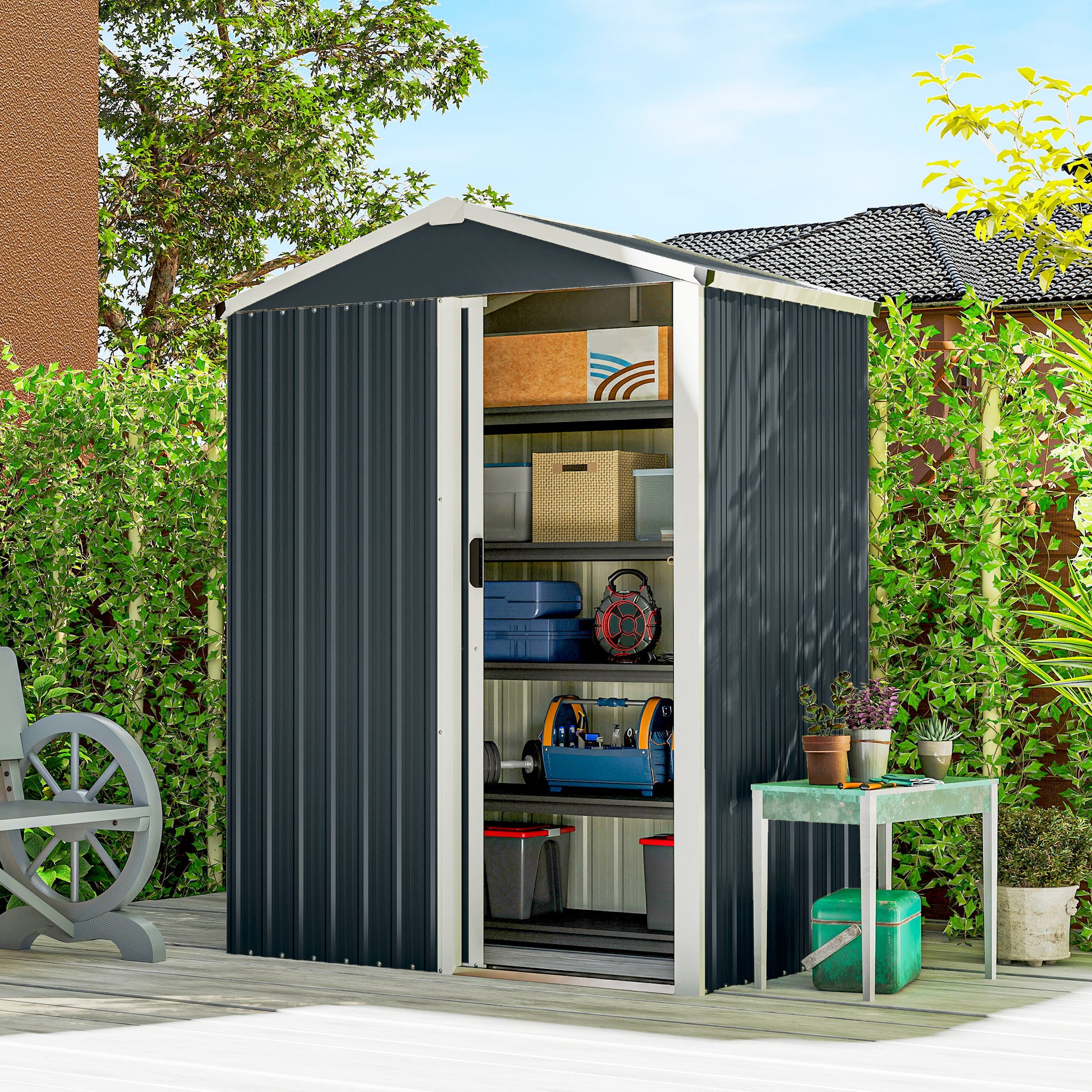 Outsunny Caseta De Jardín Exterior 1,1 M² 136x87x176 Cm Puerta Corredera Gris_1