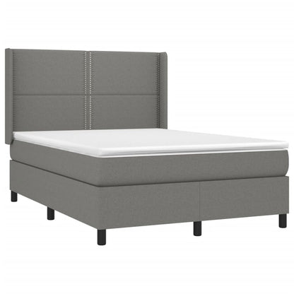 Cama Box Spring Colchón Y Luces Led Tela Gris Oscuro 140x200 Cm / Vetonek_1