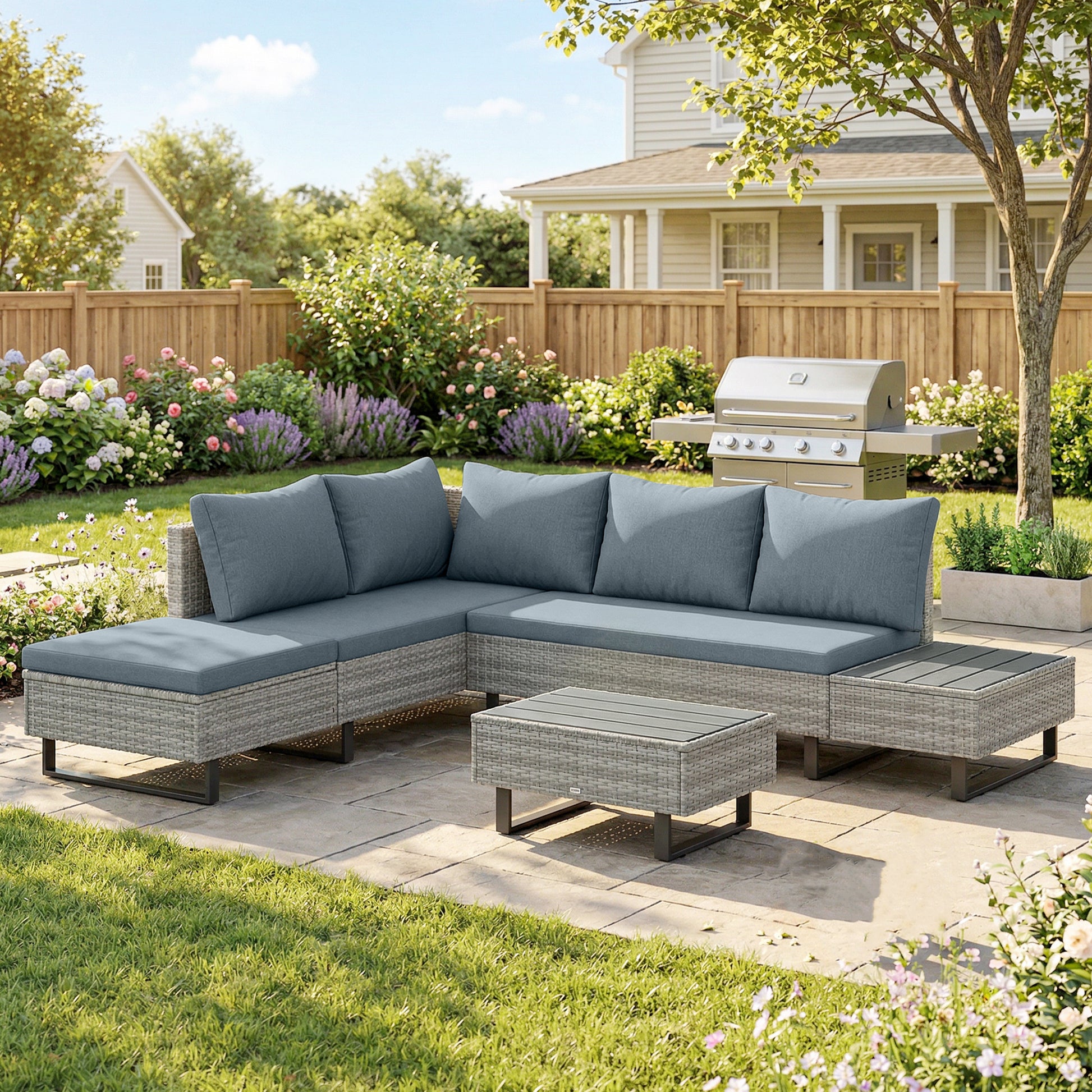 Outsunny Conjunto De Jardín De Ratán De 3 Piezas Respaldo Ajustable Gris_1