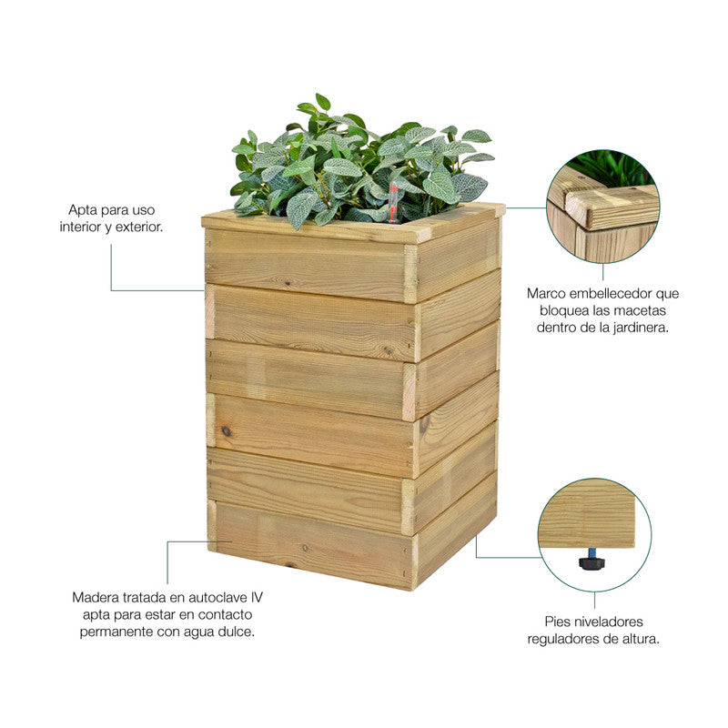 Jardinera De Madera Con Autorriego 75x40x60 Cm Nidum Basic Hortalia_3