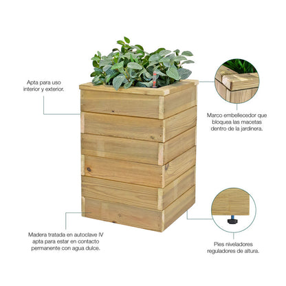 Jardinera De Madera Con Autorriego 75x40x80 Cm Nidum Basic Hortalia_3