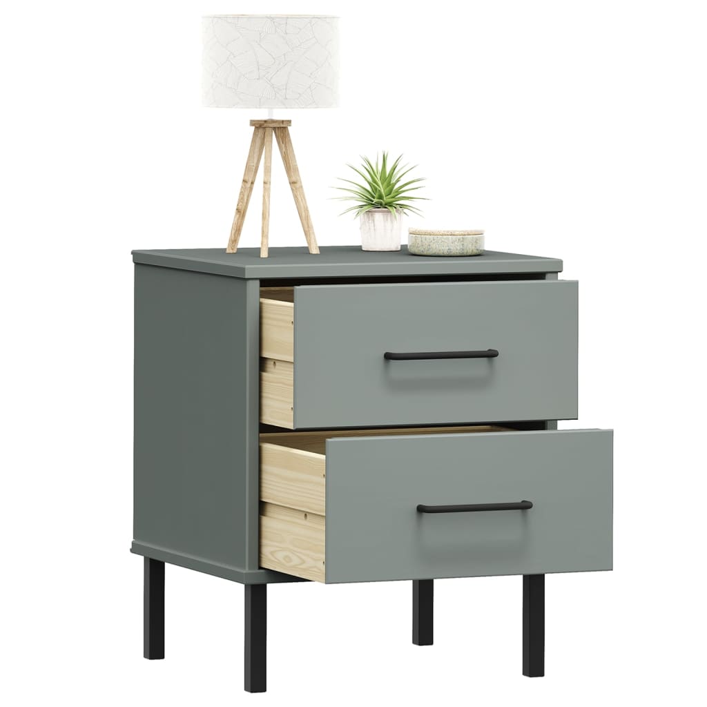 Mesita De Noche Patas De Metal Madera Maciza Pino Gris Oslo_1