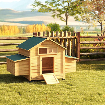 Pawhut Gallinero De Madera Para Exterior Con 2 Nidos 150x100x96,5 Cm Amarillo_1