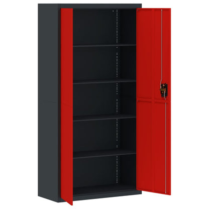 Armario Archivador De Acero Gris Antracita Y Rojo 90x40x180 Cm_3