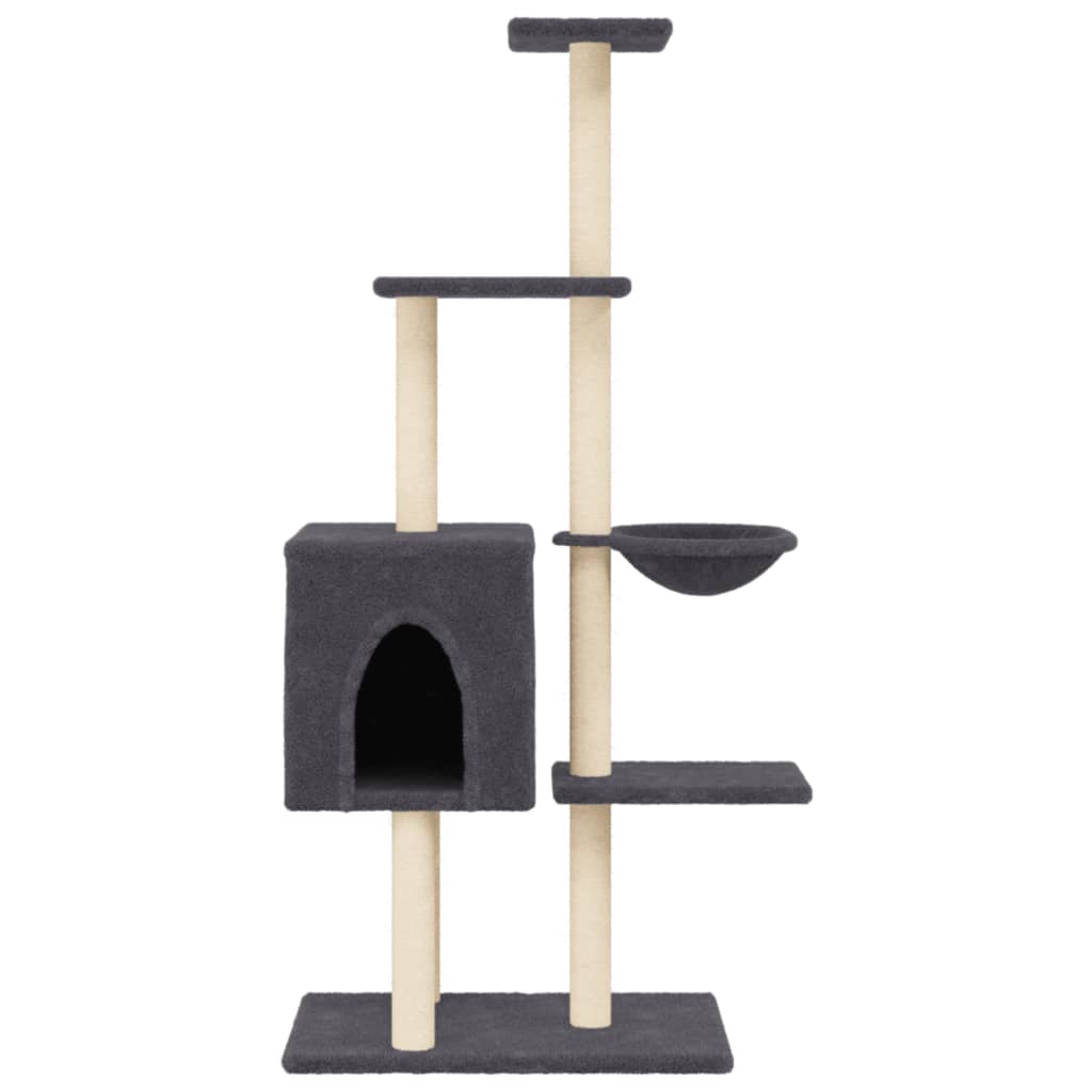Rascador Para Gatos Con Postes De Sisal Gris Oscuro 145 Cm_3