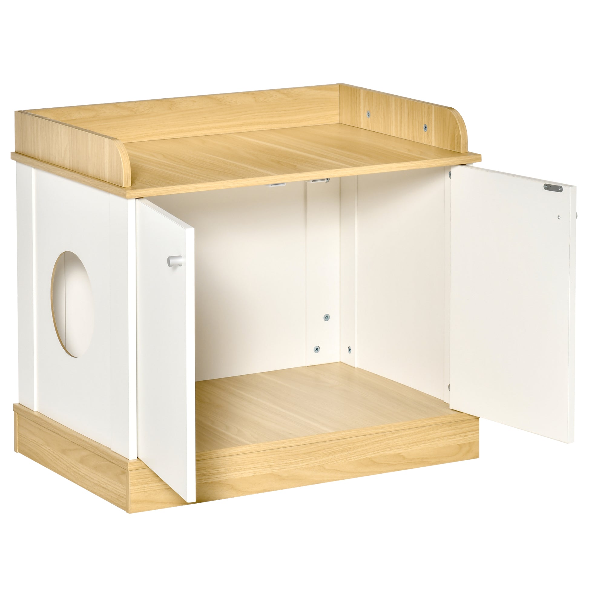 Pawhut Casa Para Gatos De Madera Mueble Arenero Con Estante Doble Puerta Entrada_0