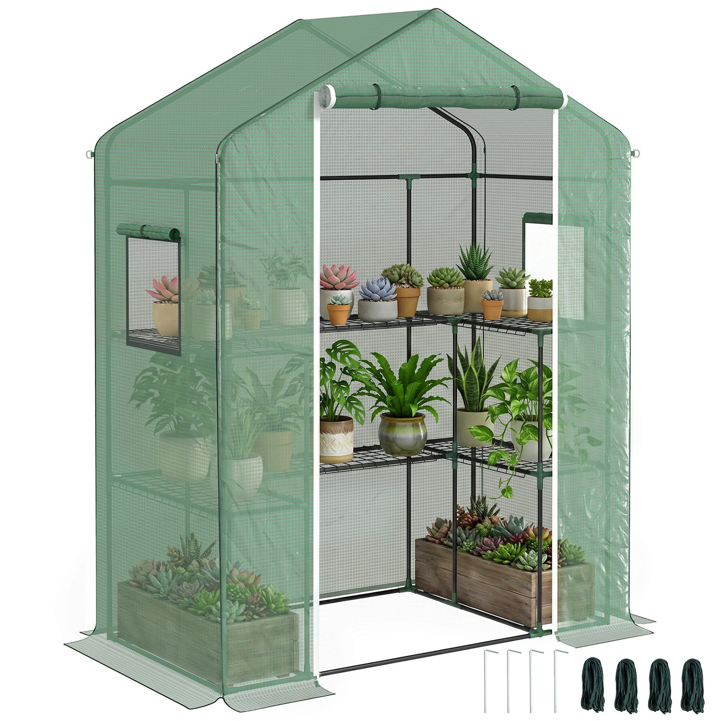 Outsunny Invernadero Para Jardín Con 1 Puerta 2 Ventanas 140x73x190 Cm Verde_0