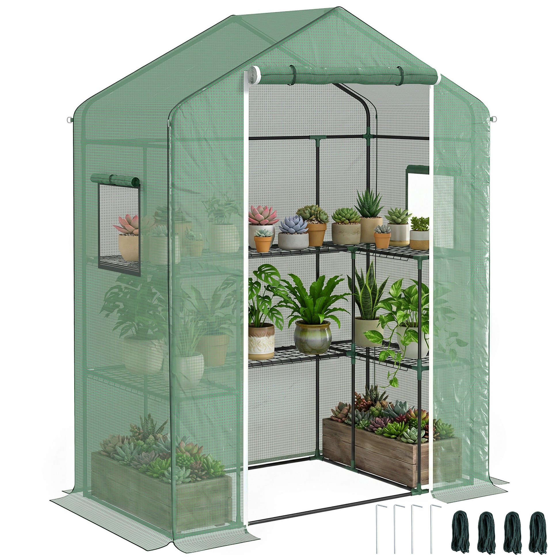 Outsunny Invernadero Para Jardín Con 1 Puerta 2 Ventanas 140x73x190 Cm Verde_0