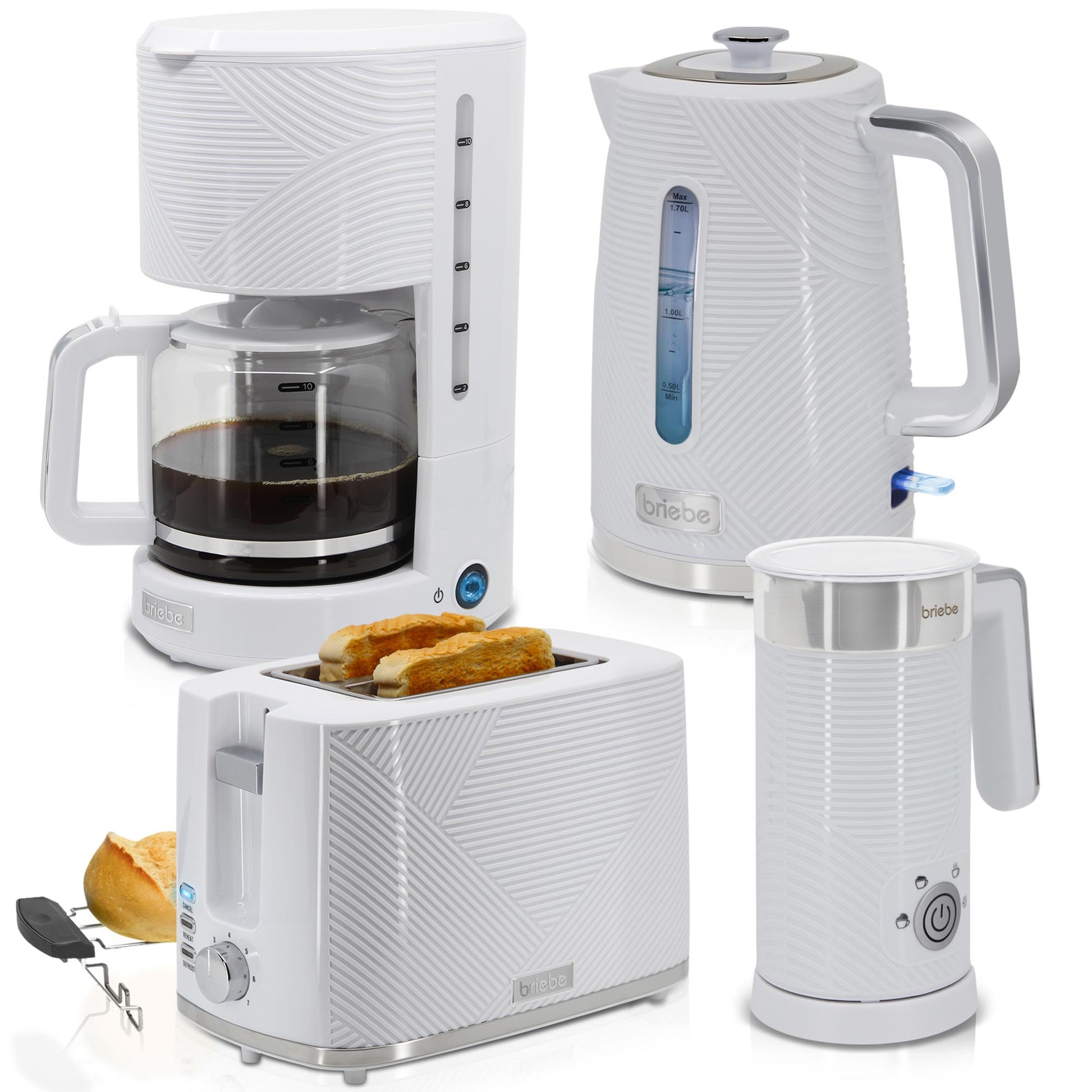 Briebe Elegance Set Tostadora Pan Ranura Ancha+ Hervidor Agua 1,7l + Cafetera Goteo + Espumador De Leche Eléctrico_0