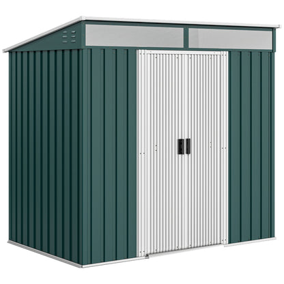 Outsunny Cobertizo De Jardín 2 M² 195x122x181,5 Cm Con Puertas Correderas Verde_0