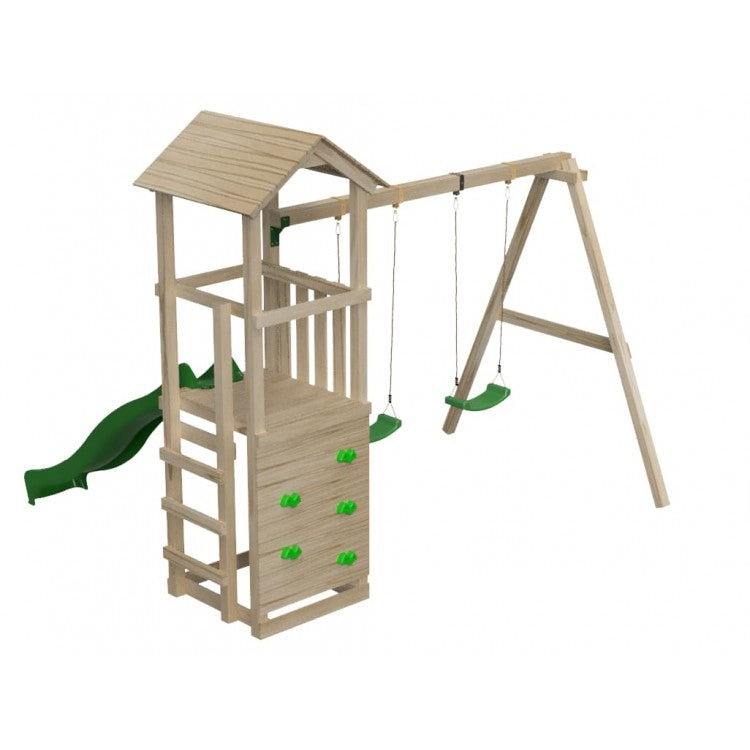 Parque Infantil Masgames Carlit L Techo De Madera Pared De Escalada Y Columpio Doble._0