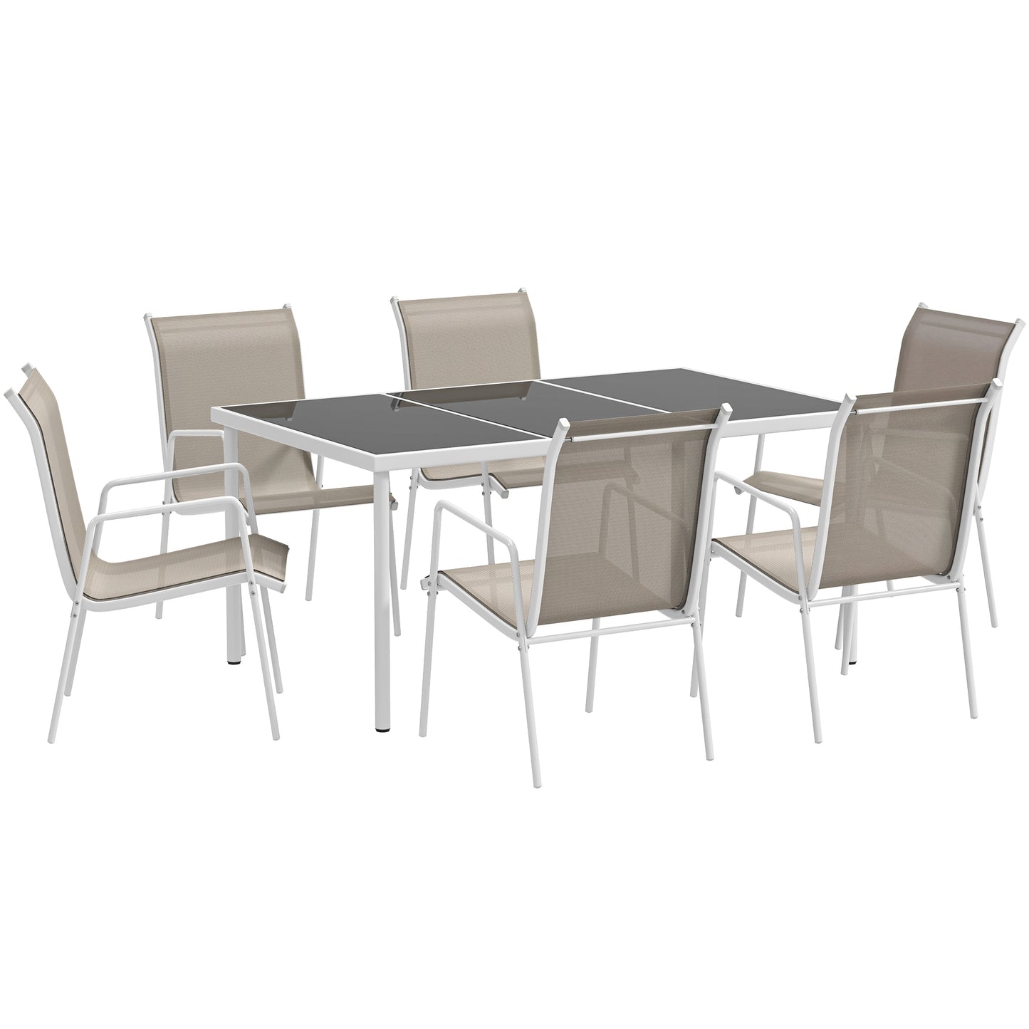 Outsunny Conjunto De Comedor De Exterior Con 1 Mesa Y 6 Sillas Blanco Y Gris_0