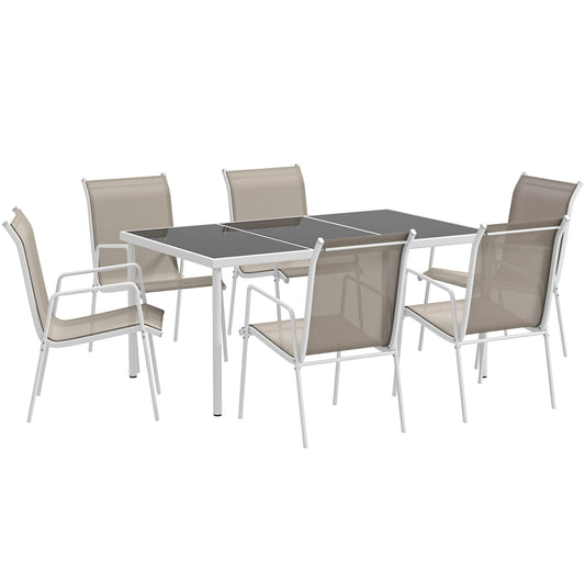 Outsunny Conjunto De Comedor De Exterior Con 1 Mesa Y 6 Sillas Blanco Y Gris_0