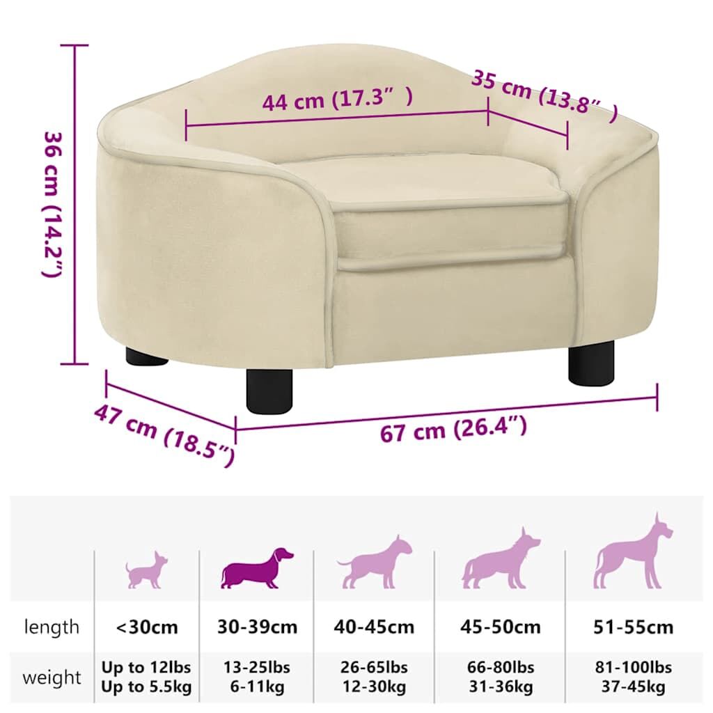 Vidaxl Sofá Para Perros Felpa Crema 67x47x36 Cm_2