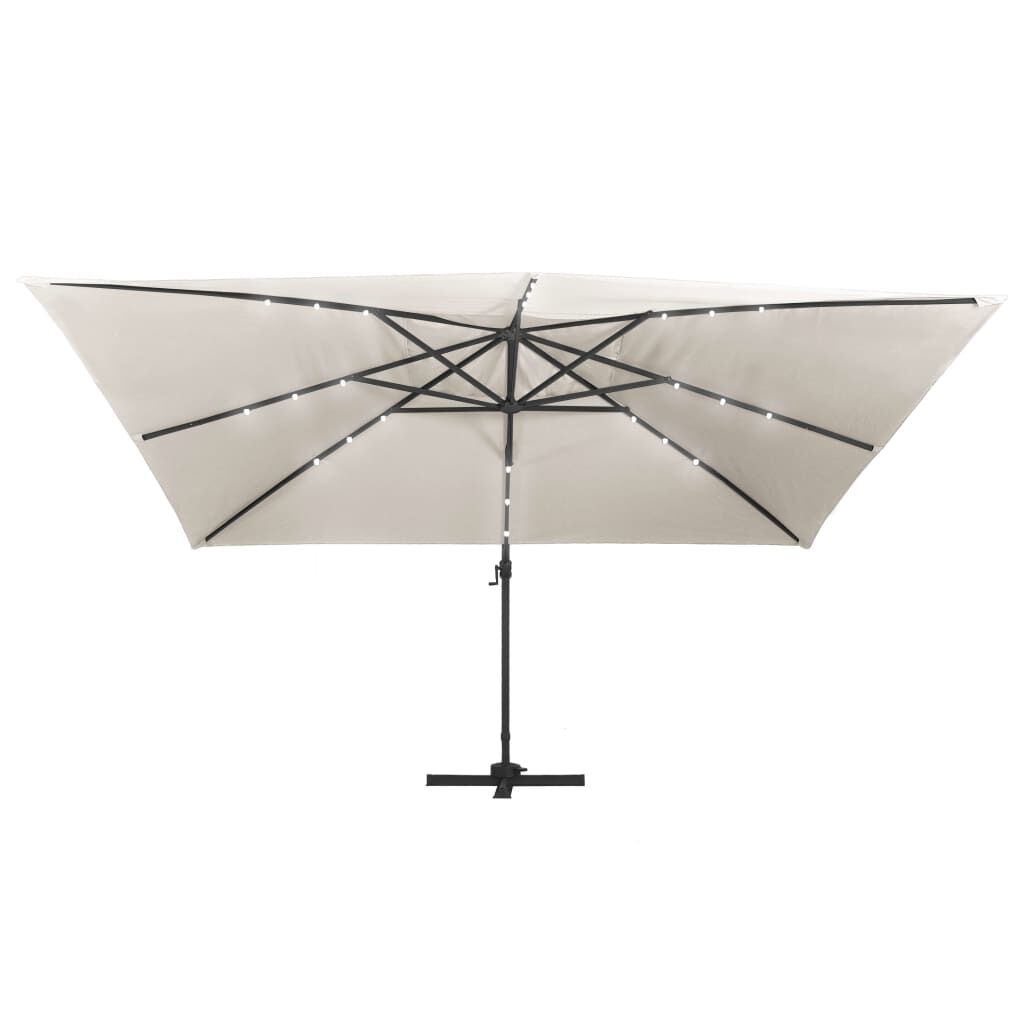 Vidaxl Sombrilla Voladiza Luces Led Y Poste Aluminio Arena 4x3 M_3