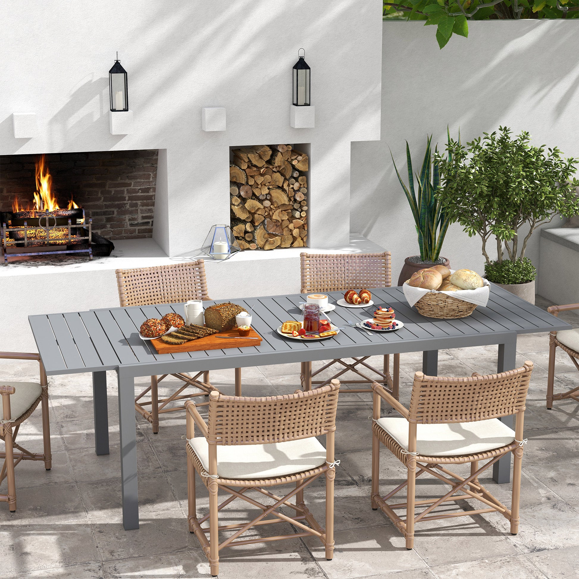 Outsunny Mesa De Jardín Extensible Con Marco De Aluminio 180/240x94x73 Cm Gris_1