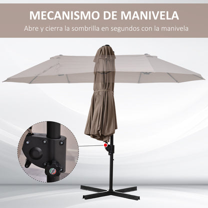 Outsunny Parasol De Jardín Doble Con Manivela 270x440x250cm Marrón Y Negro_5