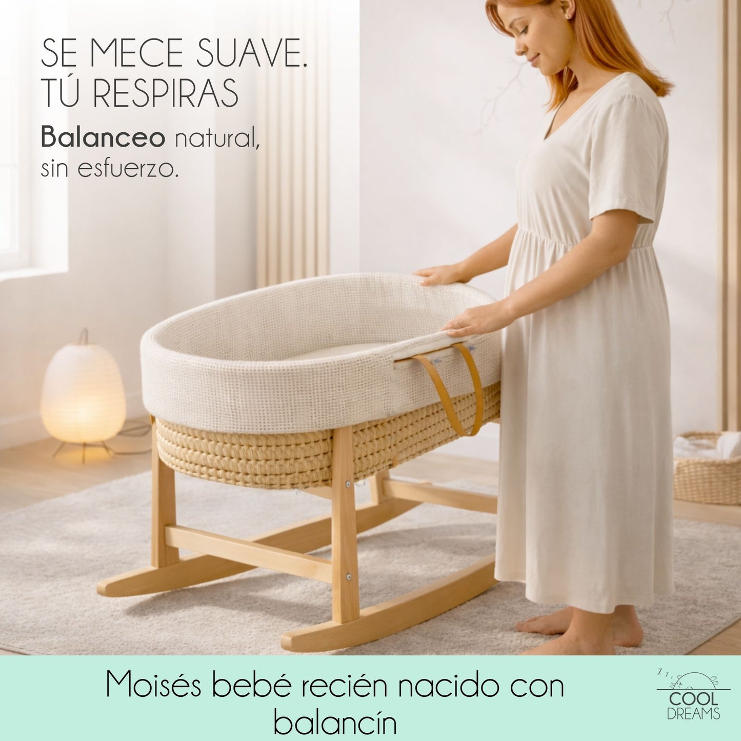Moisés Completo Para Bebé (vestidura De Algodón Gofre Renard + Colchón + Estructura Balancín + 2 Bajeras Impermeables)_1