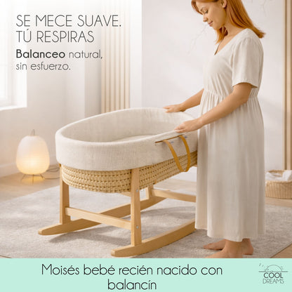 Moisés Completo Para Bebé (vestidura De Algodón Gofre Renard + Colchón + Estructura Balancín + 2 Bajeras Impermeables)_1