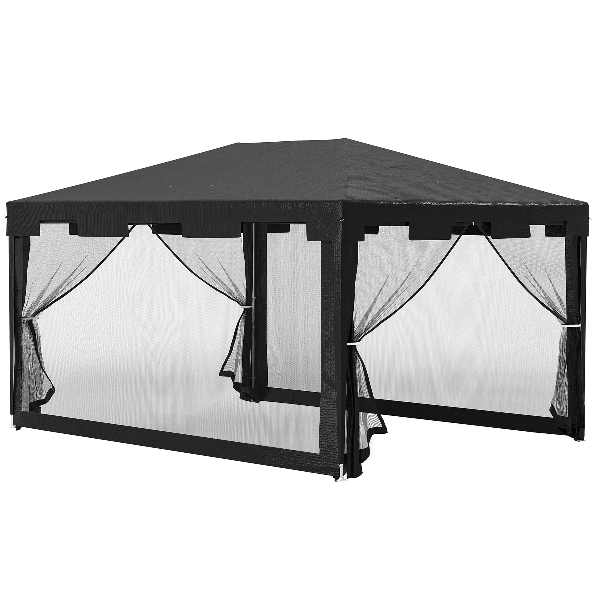 Outsunny Carpa De Jardín 4x3 M Con 4 Mosquiteras Laterales Gris Oscuro_0