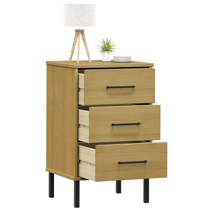 Mesita De Noche Patas De Metal Madera Maciza Pino Marrón Oslo_1