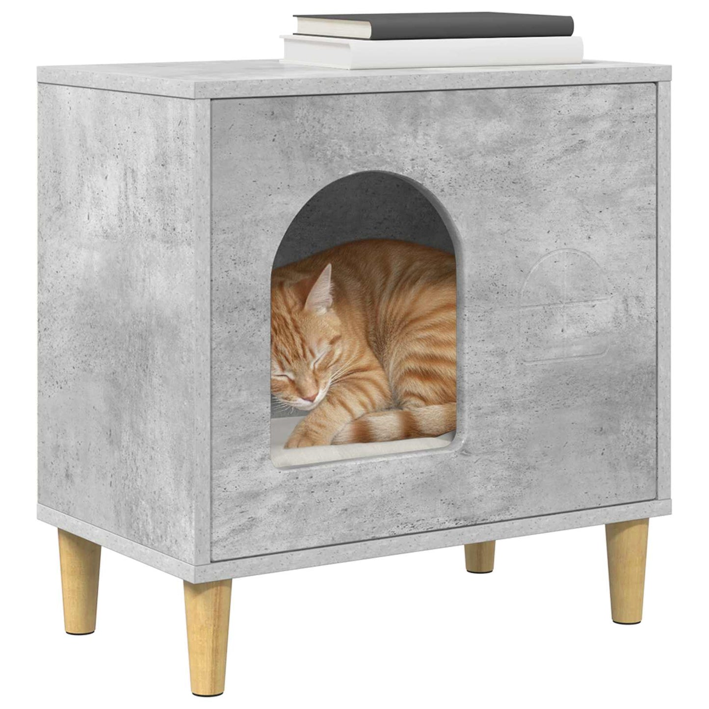 Casa Para Gatos Concreto 51 X 30 X 52 Cm Madera De Ingeniería_2