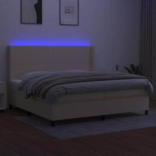 Cama Box Spring Colchón Y Luces Led Tela Crema 200x200 Cm / Vetonek_0
