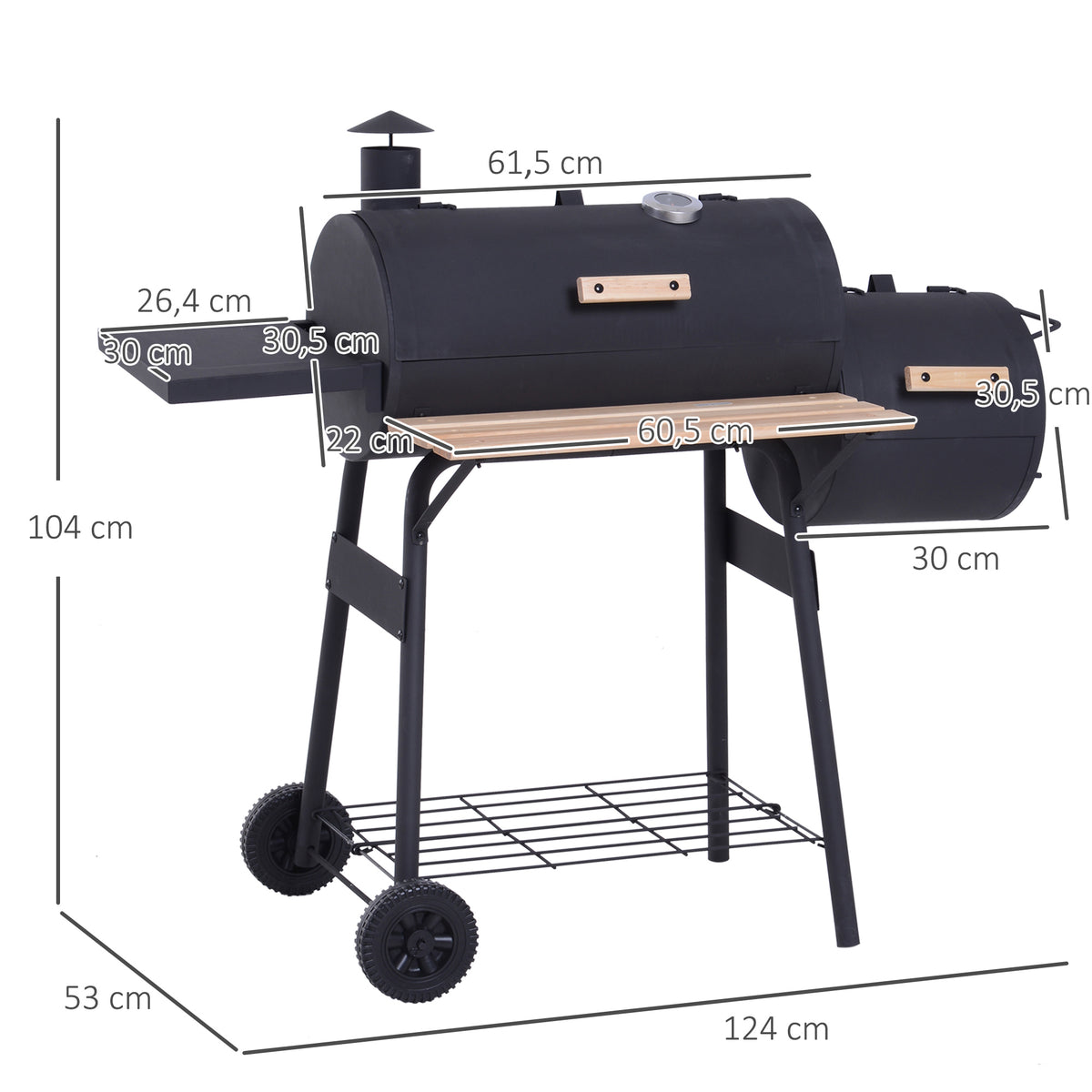 Barbacoa De Carbón Outsunny Negro 124x53x104 Cm Acero_2