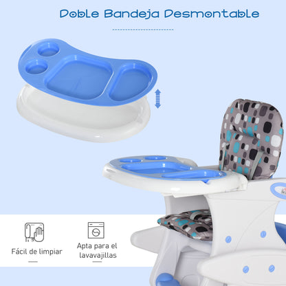 Homcom Trona Para Bebé 3en1 +6 Meses Con 2 Bandejas Extraíbles 57x59x105 Azul_5