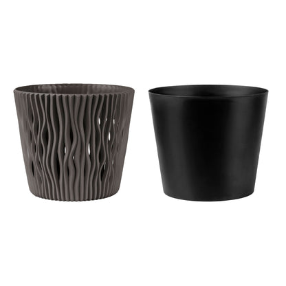 3x Maceta Redonda De Plastico Sandy Round En Color Antracita 18,9 (largo) X 18,9 (ancho) X 16,5 (alto) Cm_3