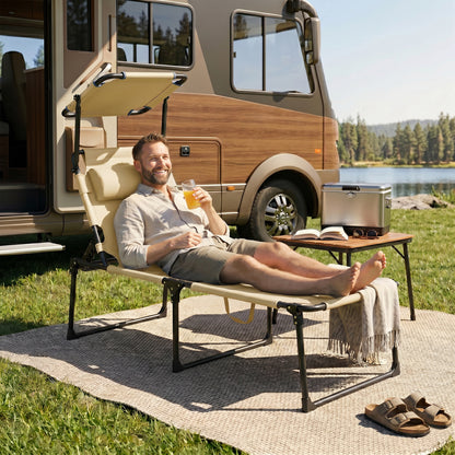 Outsunny Tumbona Plegable Con Respaldo Regulable 70x200x45 Cm Crema_3