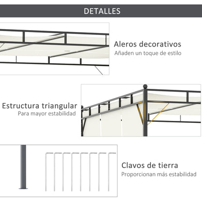 Outsunny Pérgola 3x3 M Cenador De Jardín Con Techo Retráctil Tela De Poliéster_5