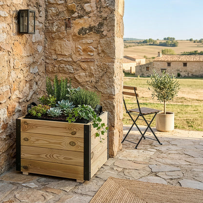 Jardinera De Madera Con Refuerzo De Aluminio 50x50x40 Cm Pun Al Hortalia_1