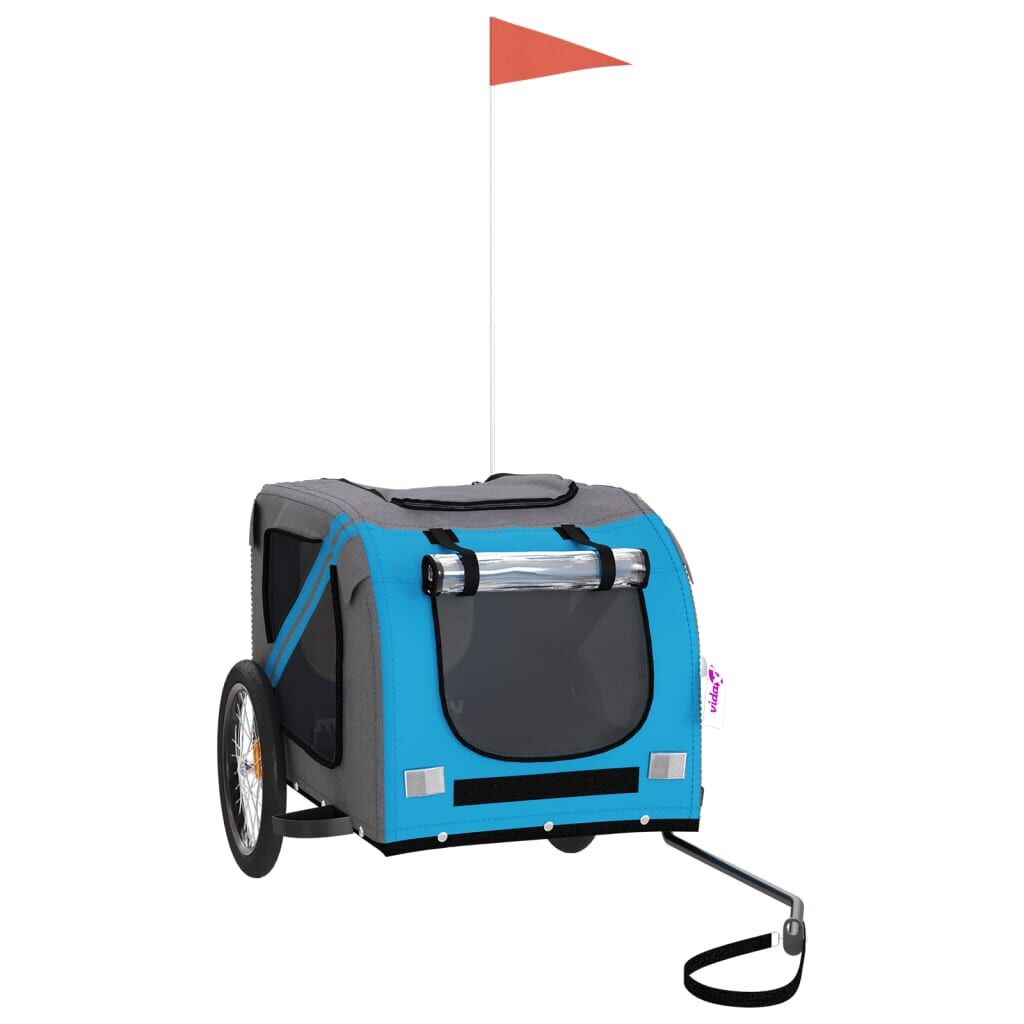 Vidaxl Remolque De Bicicleta Mascotas Hierro Tela Oxford Azul Gris_0