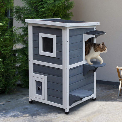Pawhut Caseta Para Gatos De Madera Exterior Con Techo Abrible 51x51x81,3 Cm Gris_1