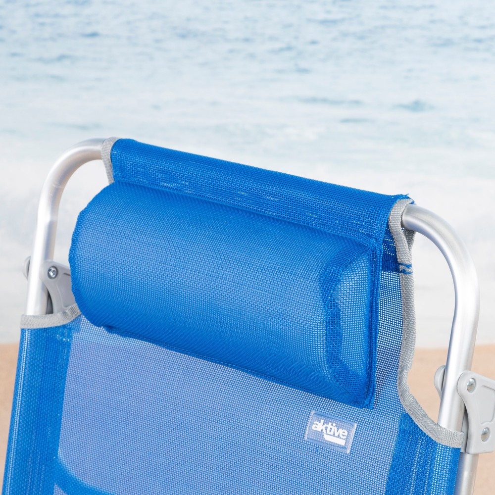 Aktive Silla De Playa Plegable Y Reclinable 7 Posiciones Azul C/cojín Y Asas Mano_4
