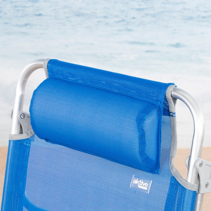 Aktive Silla De Playa Plegable Y Reclinable 7 Posiciones Azul C/cojín Y Asas Mano_4