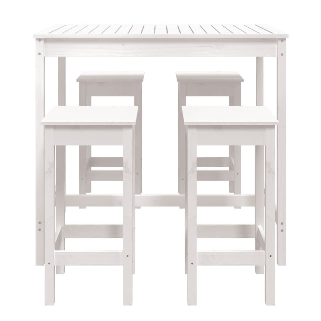 Vidaxl Set De Mesa Y Taburetes Altos Jardín 5 Pzas Madera Pino Blanco_3