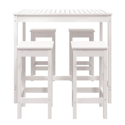 Vidaxl Set De Mesa Y Taburetes Altos Jardín 5 Pzas Madera Pino Blanco_3