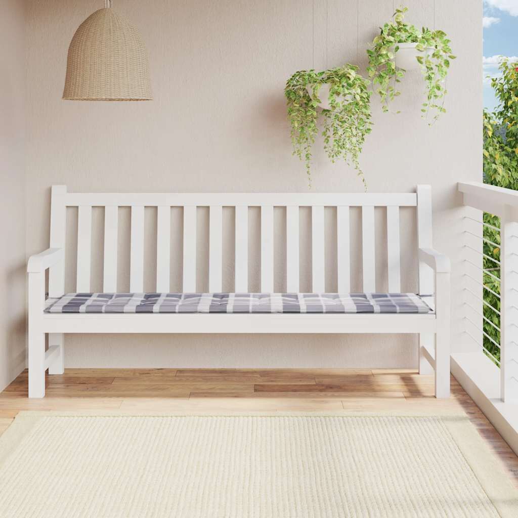 Vidaxl Cojín De Banco De Jardín Tela Oxford A Cuadros Gris 200x50x4 Cm_1
