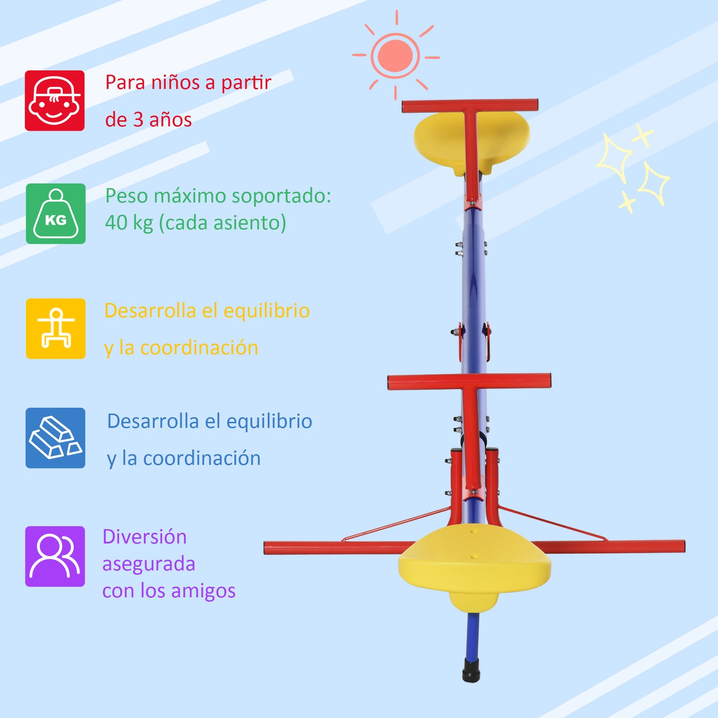 Outsunny Balancín Giratorio Infantil 360 Grados Con Base De 4 Varillas Topes_3