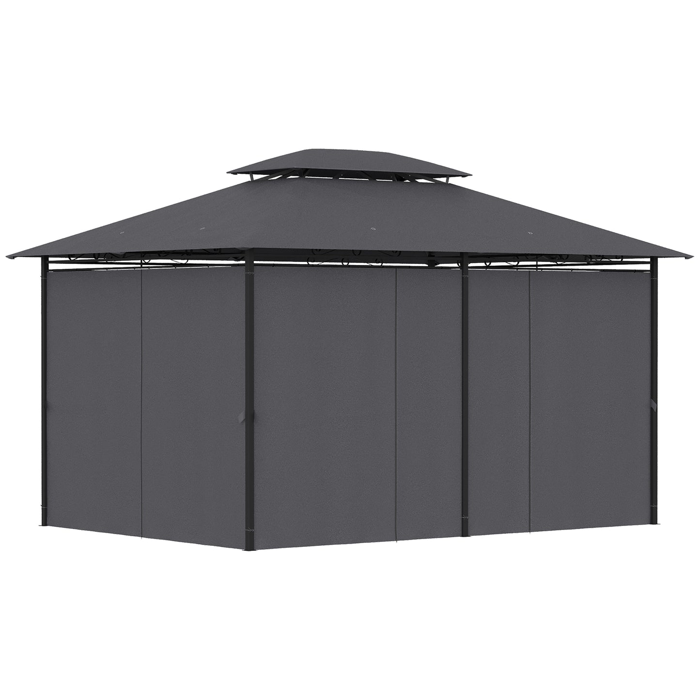 Outsunny Cenador Para Jardín 3x4 M Con Doble Techo Paredes Laterales Gris_3