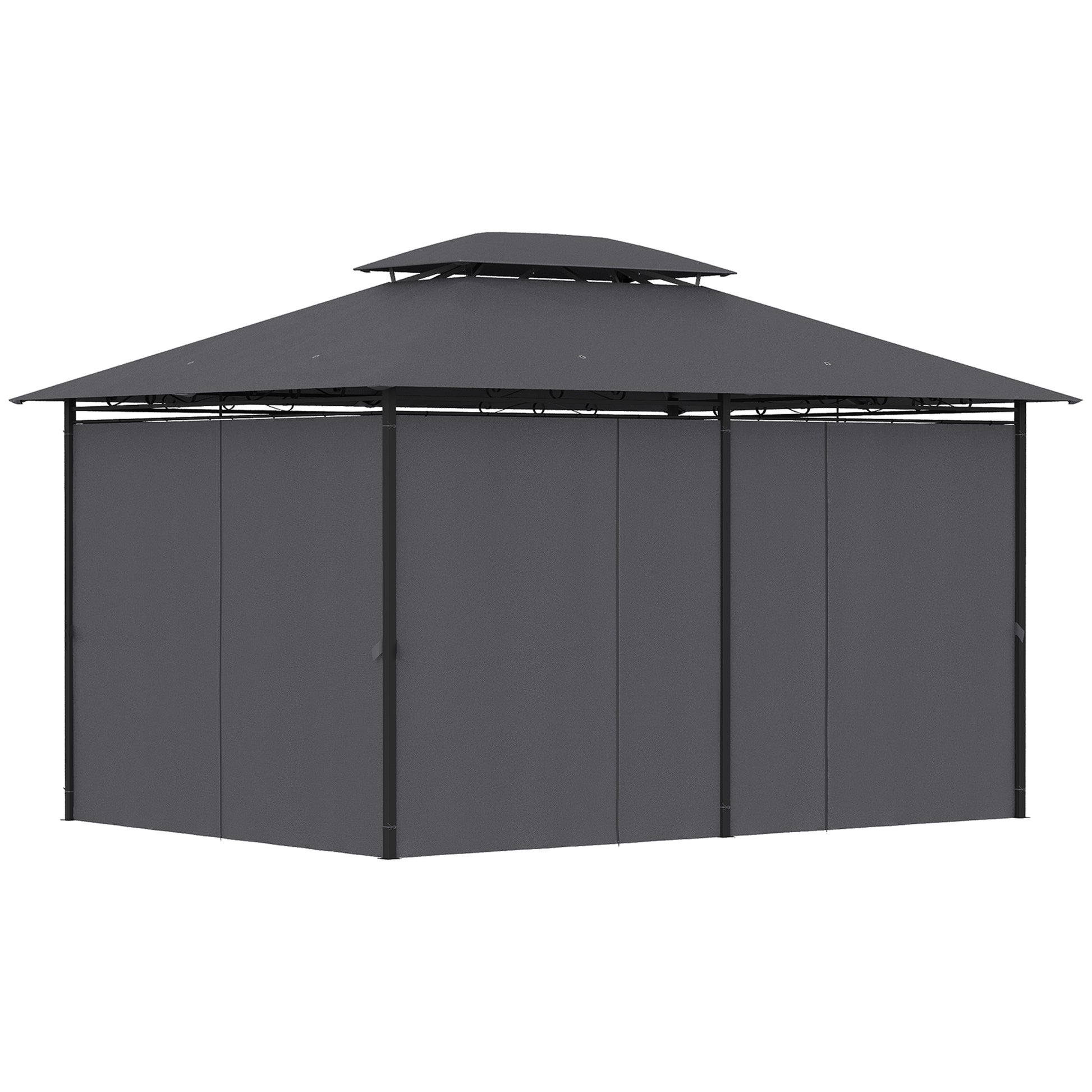 Outsunny Cenador Para Jardín 3x4 M Con Doble Techo Paredes Laterales Gris_3